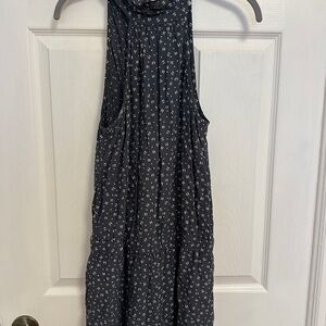 Navy Sleeveless Romper with White Dots